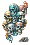 psychedelic bent figures emerging skulls and eyes swirling around  tattoo design idea