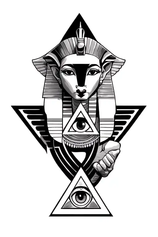 Make an Egyptian themed tattoo with a Sphinxs on the top and in the bottom it's holding the illuminati triangle with eye tattoo design idea