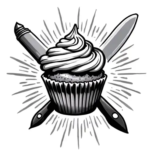 cupcake and knife tattoo design idea