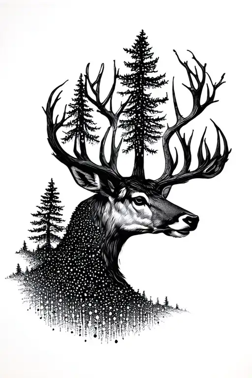 Hirsch forest dotwork abstract tattoo design idea