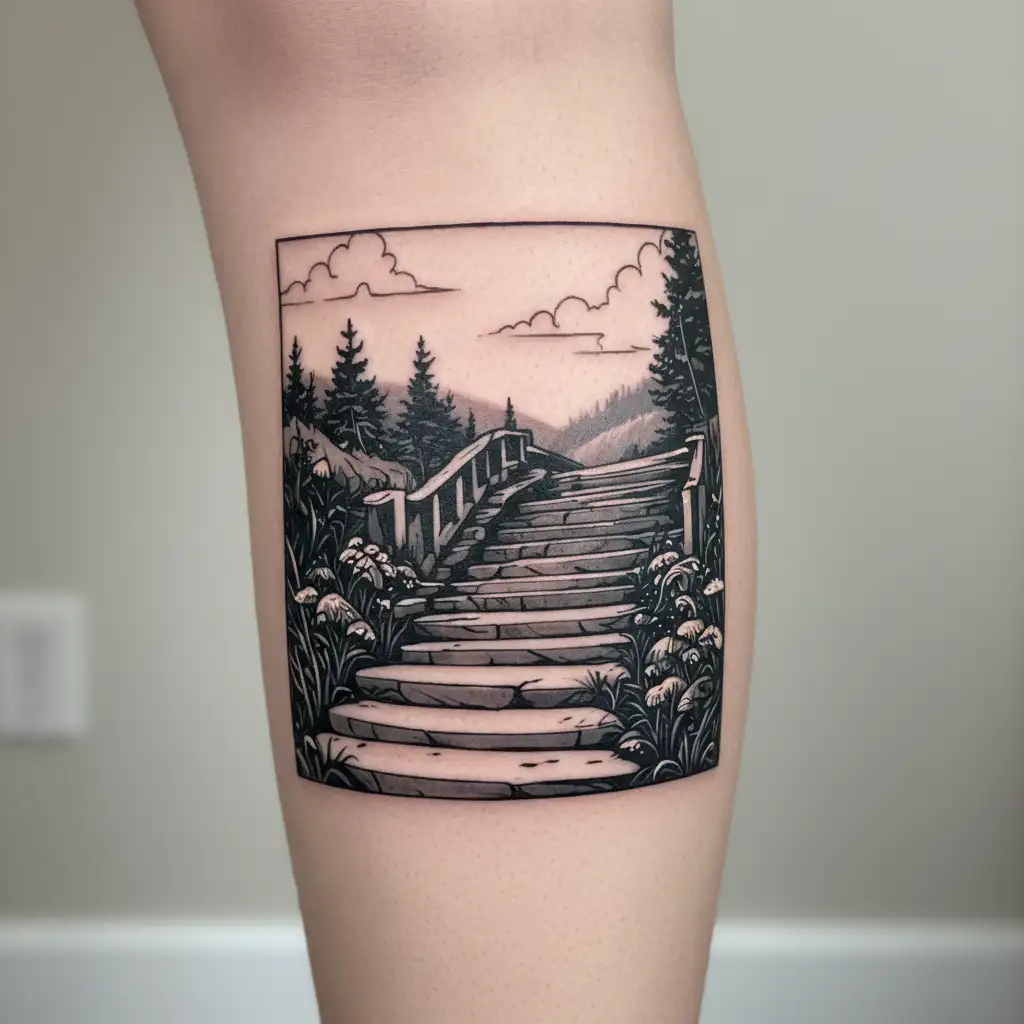 Abstract hike pathway to stair minimalist tattoo design tattoo design idea