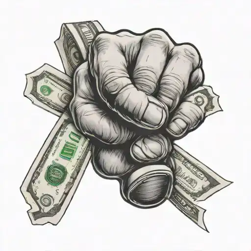 fist holding money tattoo design idea