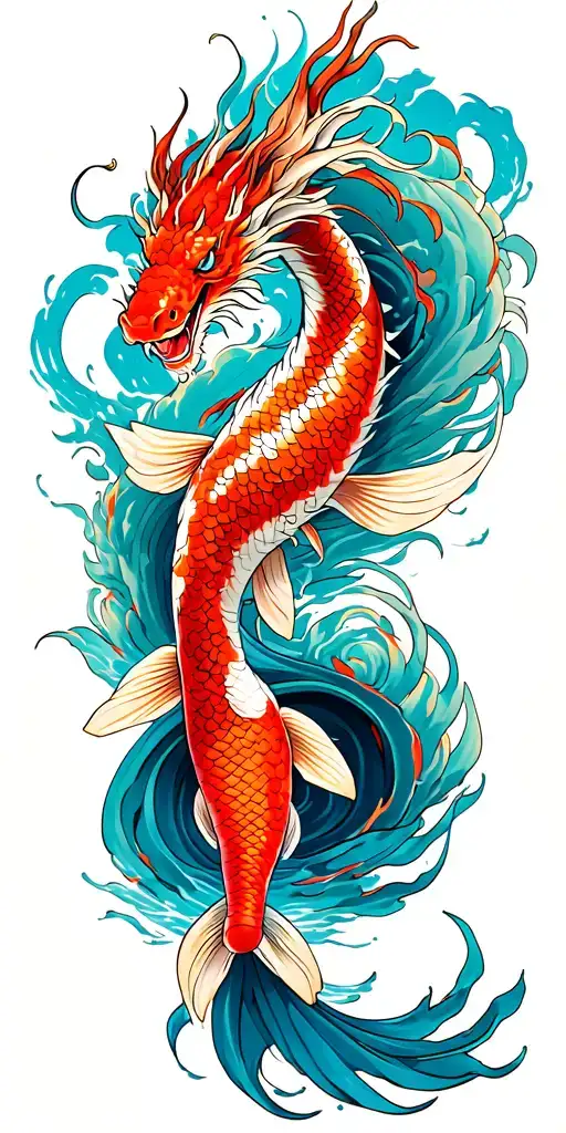 dragon and koi fish swimming upstream tattoo design idea