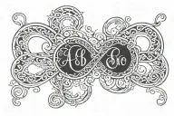 an simple infinity symbol with the names Adalynn and Jace imbedded in the symbol tattoo design idea