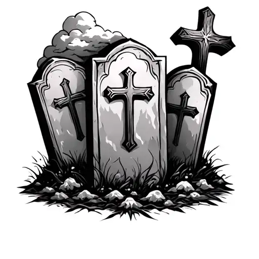 3 graves with cross surrounded and clouds  tattoo design idea