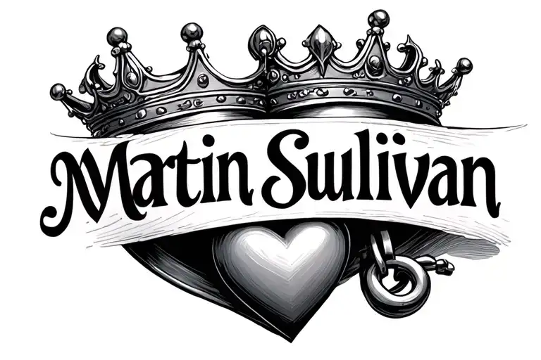 "Martin Sullivan" crown holding heart shaped lock tattoo design idea