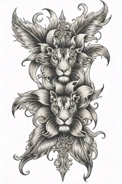 lily flowers, cross, lion eyes masculine tattoo design tattoo design idea