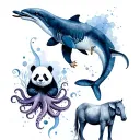 with panda, octopus, shark, wolf, eagle, dolphin, elephant, cow and horse tattoo design idea