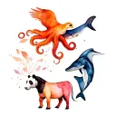 with panda, octopus, shark, wolf, eagle, dolphin, elephant, cow and horse tattoo design idea