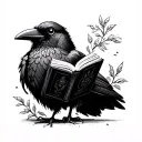 cute crow sitting reading a book open tattoo design idea