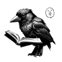 cute crow sitting reading a book open tattoo design idea