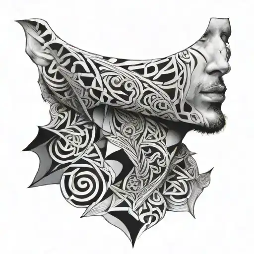 full wrap around throat tattoo up to jawline sacred geometry black and white for male tattoo design idea
