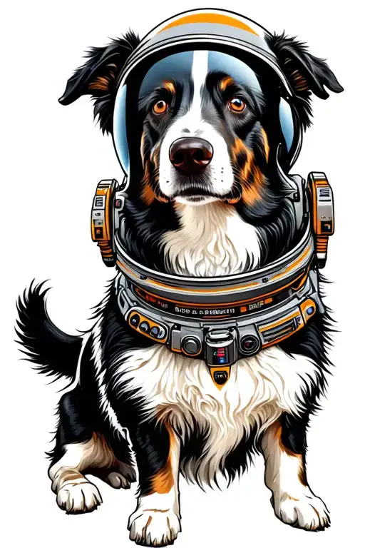 border collie astronaut dog wearing helmet tattoo design idea