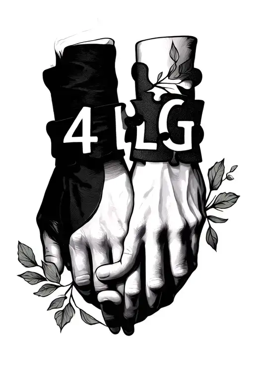 "4LG" "4LG" as a couples hand tattoo that connects like a puzzle when they hold hands tattoo design idea