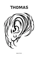 "Thomas " name design going down ear tattoo design idea