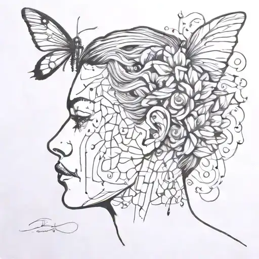 jar of flies and half face profile holding tattoo design idea