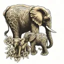 baby elephant next to baby giraffe and baby lion tattoo design idea