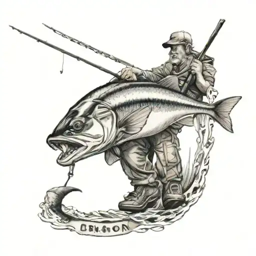 text saying Bradon gone fishing with a man fishing tattoo design idea