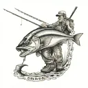 text saying Bradon gone fishing with a man fishing tattoo design idea