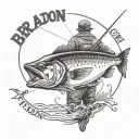 text saying Bradon gone fishing with a man fishing tattoo design idea