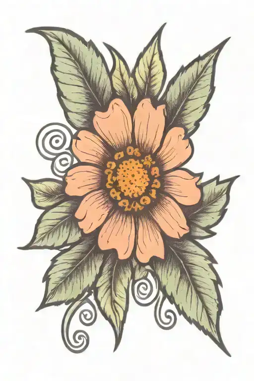 zinnia flower folk art tattoo design idea