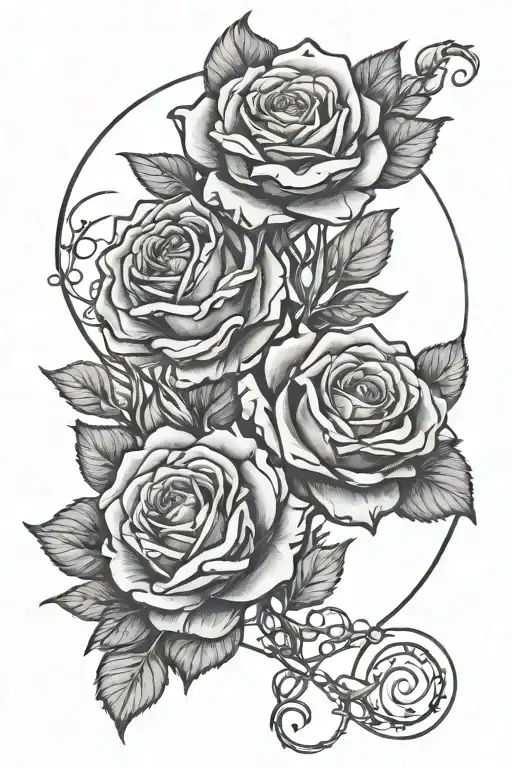 dead roses and moon phases intertwined tattoo design idea
