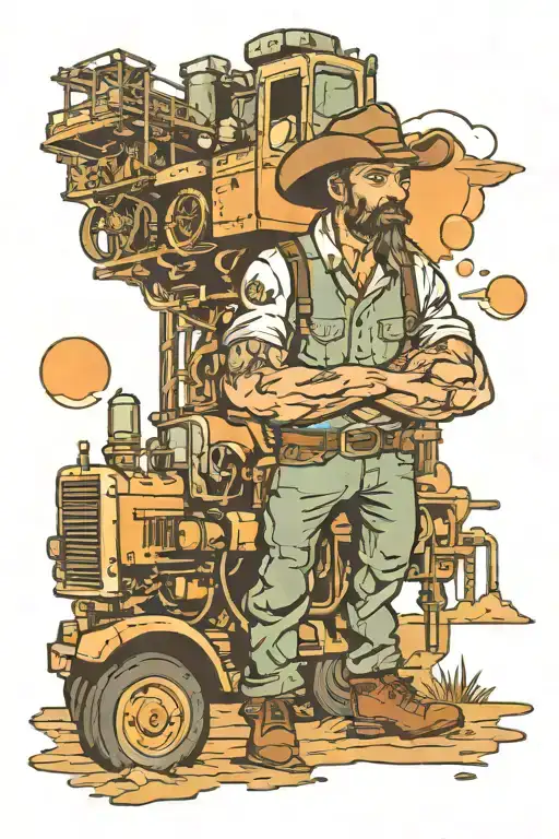 trucker in oilfield landscape tattoo design idea