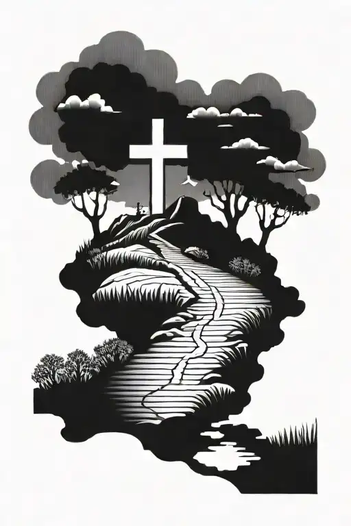 Cross on a hill tattoo design idea