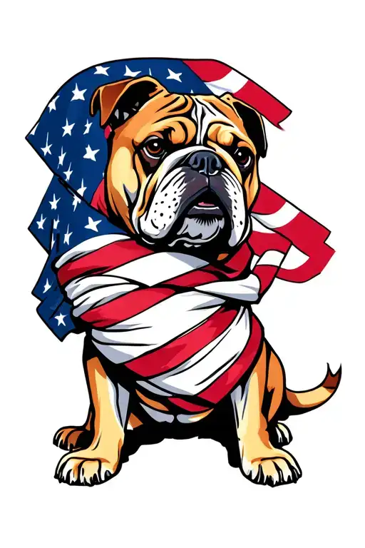 bulldog wrapped up American flag with the army logo tattoo design idea