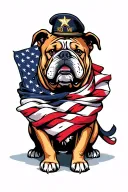 bulldog wrapped up American flag with the army logo tattoo design idea