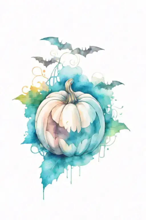 pumpkin and bats flying tattoo design idea
