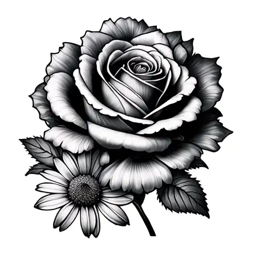 stoic, rose, daisy, carnation, aster flower tattoo design idea