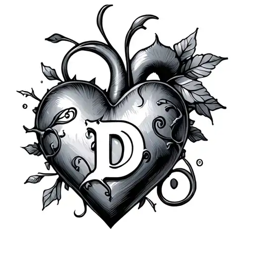 heart with numb 16 and letter D tattoo design idea