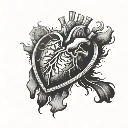 anatomical  heart finger print inside watch face tattoo design idea