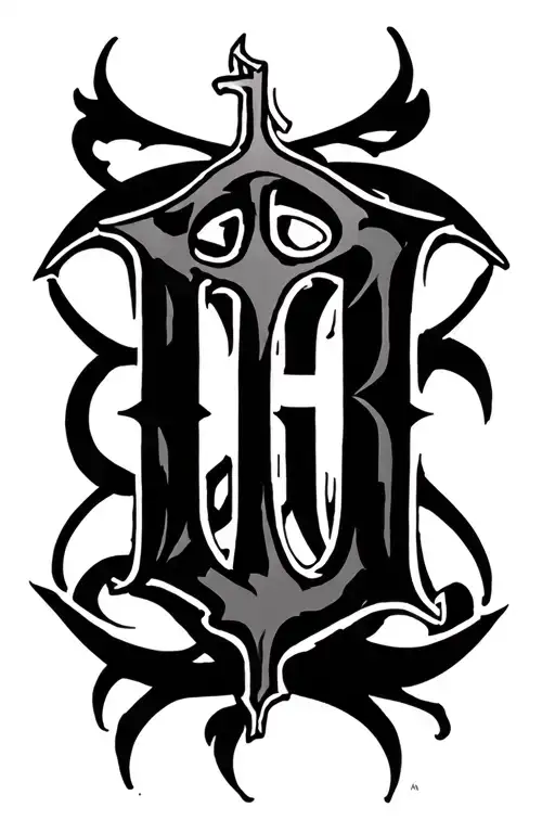 Bold black Gothic “IHS” monogram with a Christian cross integrated into the center stroke of the H, all clean-lined tattoo design idea