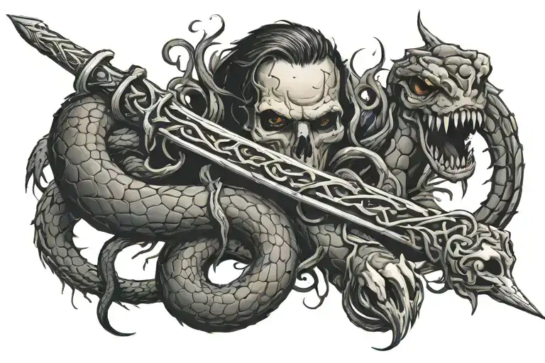 dagger and snake wrapped tattoo design idea