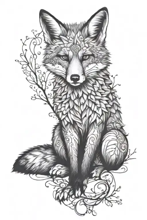fox sitting under a tree tattoo design idea