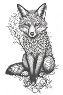 fox sitting under a tree tattoo design idea
