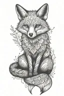 fox sitting under a tree tattoo design idea