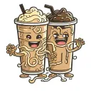Two Cartoons iced coffees holding hands With and black tattoo design idea
