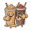 Two Cartoons iced coffees holding hands With and black tattoo design idea