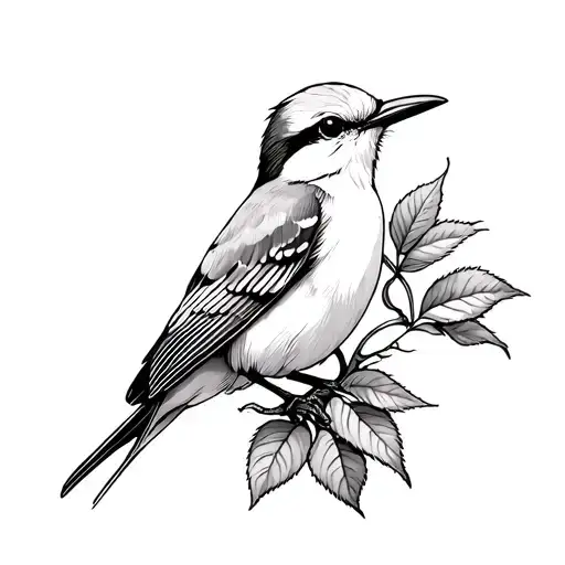 Scissor-tailed flycatcher standing on an oklahoma rose branch tattoo design idea