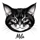 Cat name Mila name in cursive tattoo design idea