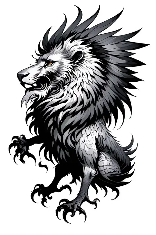 grunge phoenix lion strength tattoo design idea