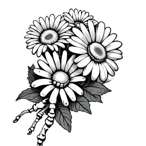 skeleton hand rock on with mama tried and daisy flower tattoo design idea