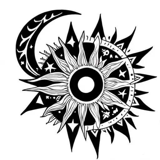 sun, star and moon tribal tattoo tattoo design idea
