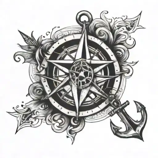 Half compass half anchor half star tattoo design idea