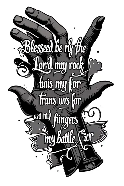 Blessed be the Lord, my rock,    who trains my hands for war,    and my fingers for battle; written text tattoo design idea
