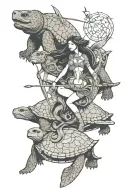 mermaid and turtle and bear warriors riding into battle tattoo design idea