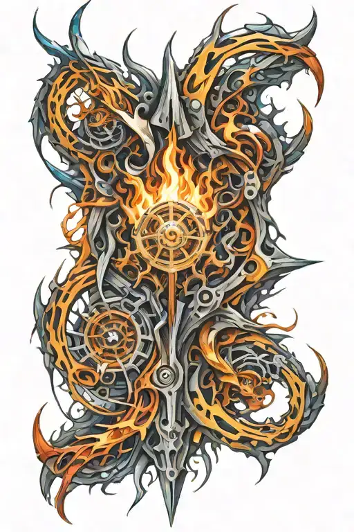 biomech symetrical fire spikes tattoo design idea